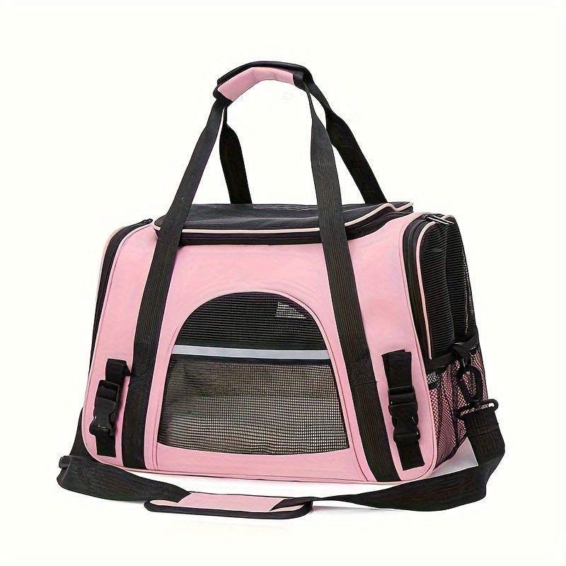 Portable Cat Carrier with Plush Mat - Large Capacity Breathable Travel Bag for Pet Outings, Zipper Closure, Ventilated Mesh & Soft Lining, Secure Straps for Car & Outdoor Use, Cat Travel Carrier, Secure Latching System - PAW-SOME PETS