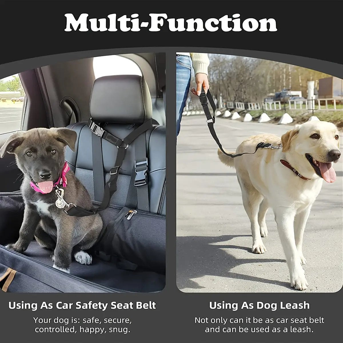 Adjustable Dog Car Seat Belt with Secure Buckle - Heavy-Duty Pet Safety Harness, Quick-Release Buckle, Machine Washable Dog Leash for SUVs, Sedans, Trucks - Vehicle Restraint for Small to Large Dogs - Travel Safety Leash, Dog