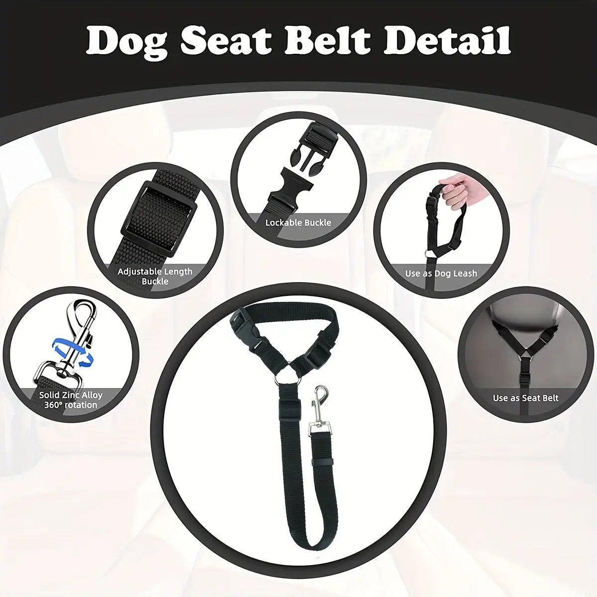 Adjustable Dog Car Seat Belt with Secure Buckle - Heavy-Duty Pet Safety Harness, Quick-Release Buckle, Machine Washable Dog Leash for SUVs, Sedans, Trucks - Vehicle Restraint for Small to Large Dogs - Travel Safety Leash, Dog