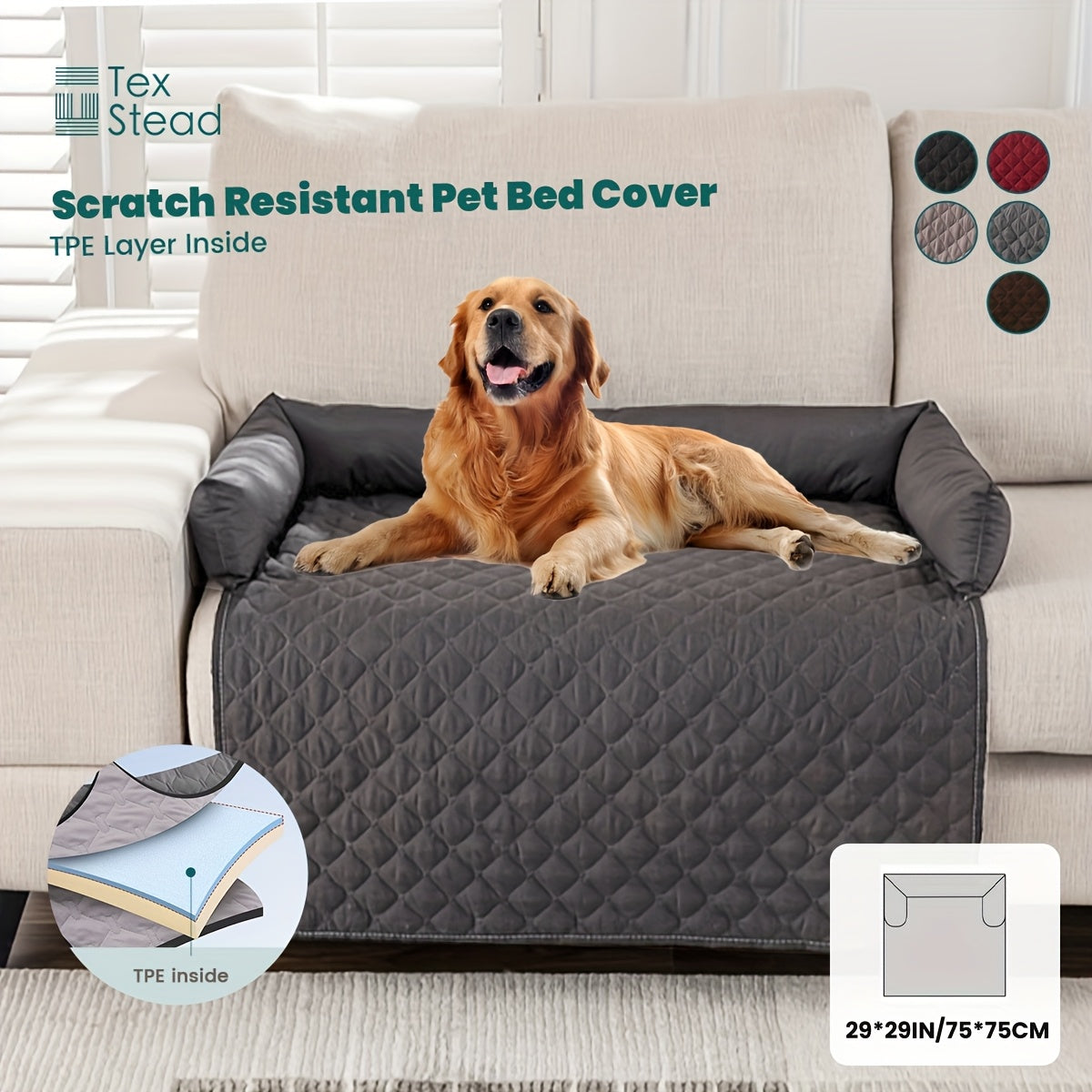 1pc TEXSTEAD Pet Sofa Bed - Scratch & Slip Resistant, Washable Dog & Cat Furniture Cover with Bolster Cushions, Gray & White Checkered Design for Small to Large Dogs, Cozy Home Decor, Dog Bed for Dogs, Cozy Pet Furniture, Che - PAW-SOME PETS