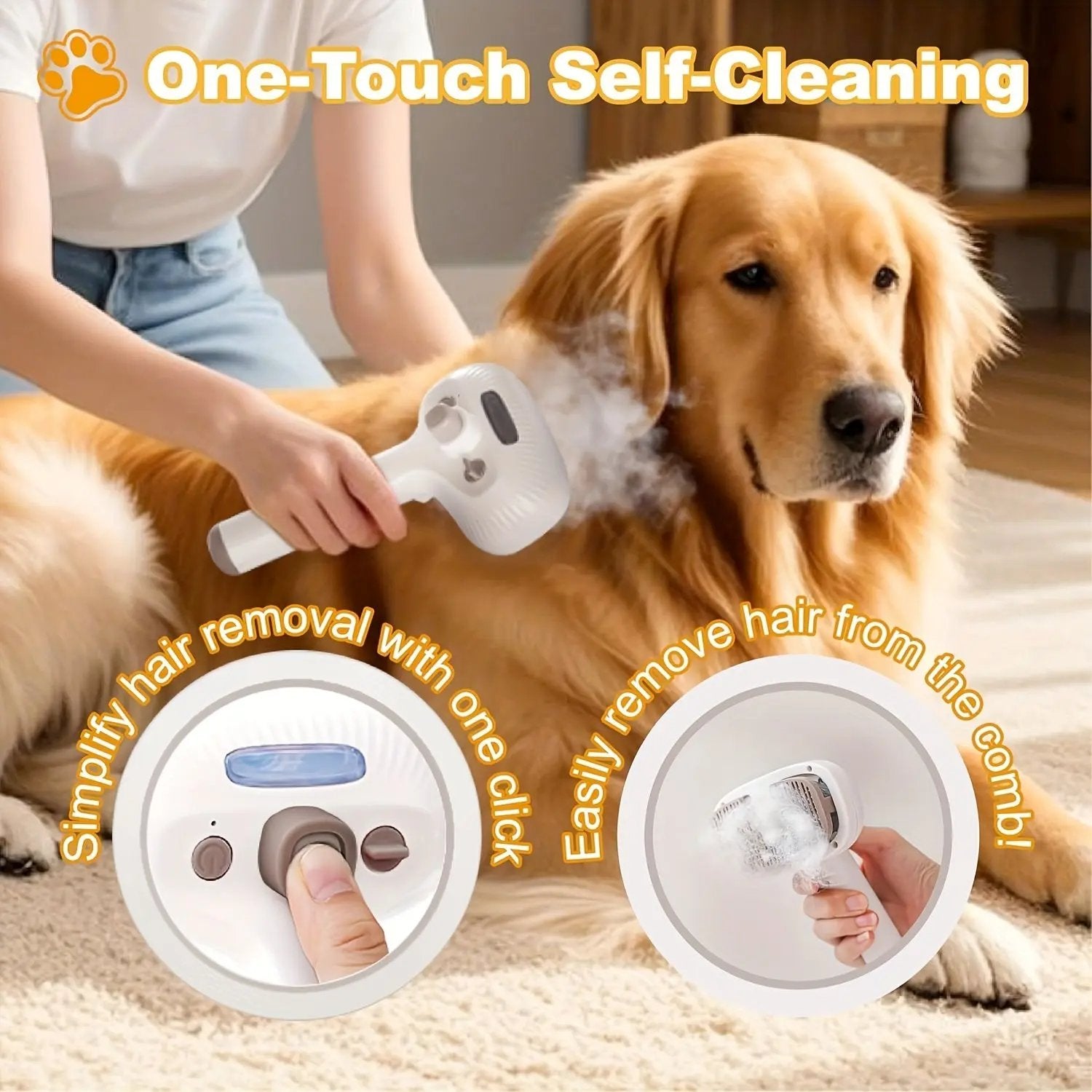 1pc USB Rechargeable Pet Grooming Brush for Cats & Dogs - Stainless Steel Bristles, Ergonomic Handle, Gentle on Sensitive Light, Ideal for Short & Long Hair, Promotes Healthy Coat, Pet Grooming Tool, Sleek Design, Durable Con