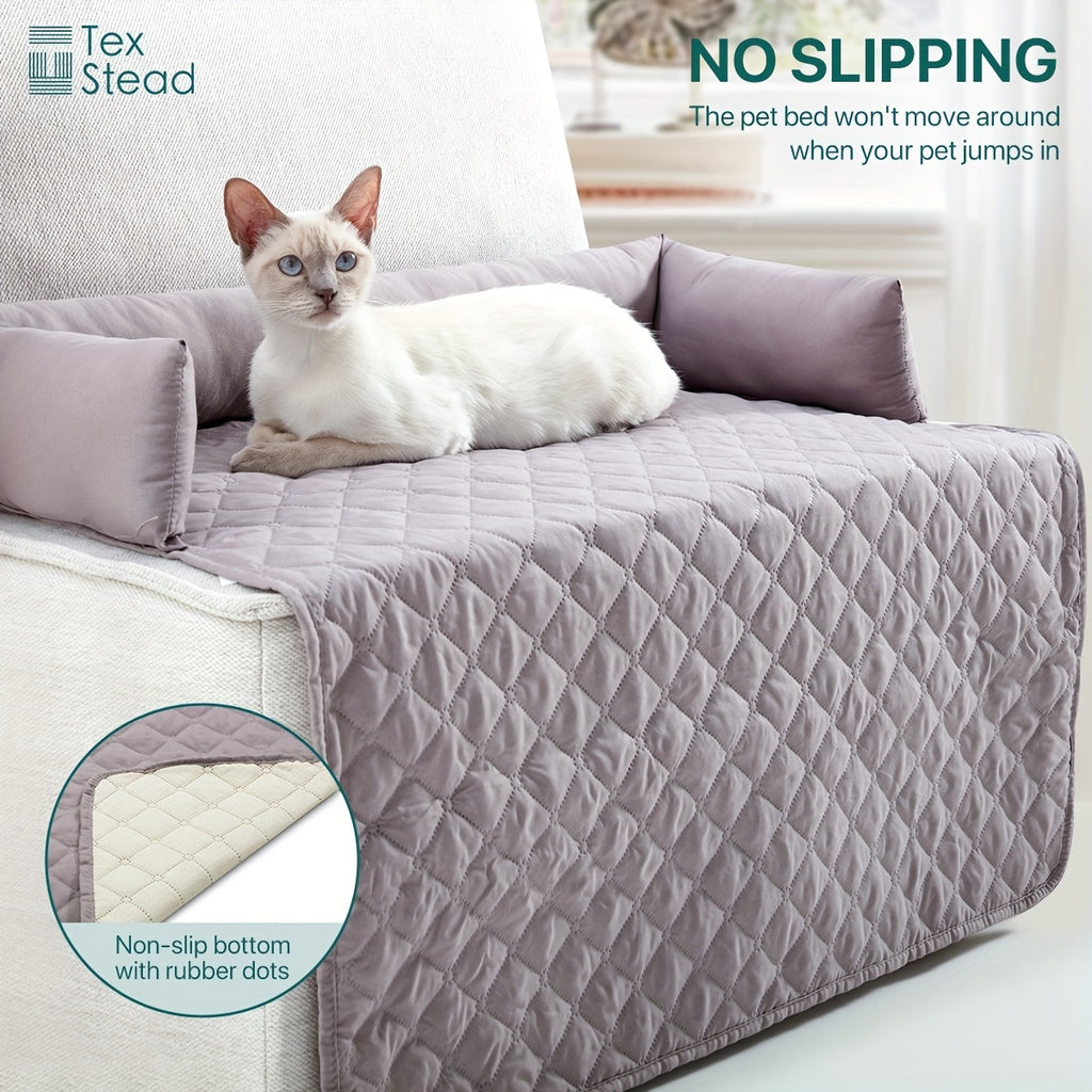 1pc TEXSTEAD Pet Sofa Bed - Scratch & Slip Resistant, Washable Dog & Cat Furniture Cover with Bolster Cushions, Gray & White Checkered Design for Small to Large Dogs, Cozy Home Decor, Dog Bed for Dogs, Cozy Pet Furniture, Che - PAW-SOME PETS