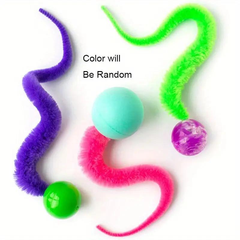 Colorful Caterpillar Plush Cat Toy with Glowing Green Eyes - Interactive Bouncy Ball Design, Soft Durable Polyester Material, Perfect for Indoor Play and Pet Entertainment, Interactive Cat Toy, Without Battery PAW-SOME PETS