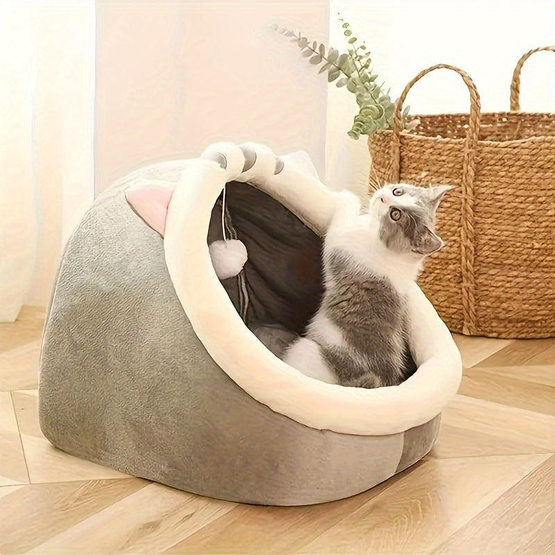 Soft Plush Cat House with Cushion | Classic Style Polyester Fiber Cat Condo | Breathable Pet Bed Basket for Small, Medium and Large Cats | Cozy Cat Cave for All-Season Use - PAW-SOME PETS