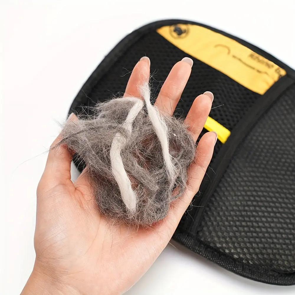 Upgraded Large Pet Static Hair Removal Gloves - Black Polypropylene Cat Grooming Gloves with Yellow Accents, 24.99cm*17.98cm, Efficient Pet Hair and Dander Removal, Essential Tool for Cats and Dogs | Stylish Pet Accessory | D
