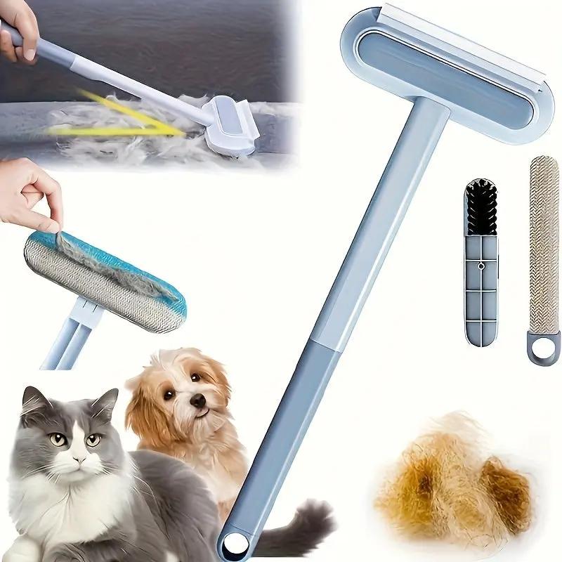 2-in-1 Dual-Action Pet Hair Remover Brush for Dogs & Cats - Bristles & Rubber Mats, Durable Plastic Handle, Reusable Lint Brush for Carpets, Upholstery - Efficient Fur Removal Tool, Gentle on Pets, Pet Grooming Accessory, Dua