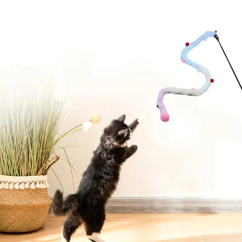Interactive Cat Teaser Toy - Soft Plush Strip With Teasing Stick For Kitten Play - Pet Supplies For Fun And Exercise