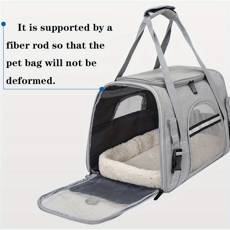 Portable Cat Carrier with Plush Mat - Large Capacity Breathable Travel Bag for Pet Outings, Zipper Closure, Ventilated Mesh & Soft Lining, Secure Straps for Car & Outdoor Use, Cat Travel Carrier, Secure Latching System - PAW-SOME PETS