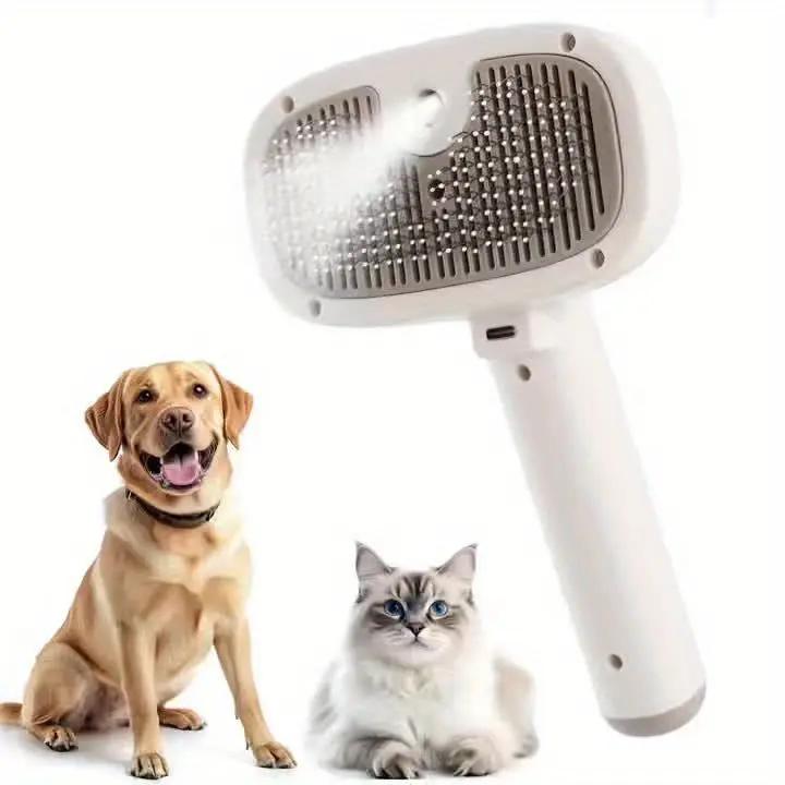 1pc USB Rechargeable Pet Grooming Brush for Cats & Dogs - Stainless Steel Bristles, Ergonomic Handle, Gentle on Sensitive Light, Ideal for Short & Long Hair, Promotes Healthy Coat, Pet Grooming Tool, Sleek Design, Durable Con