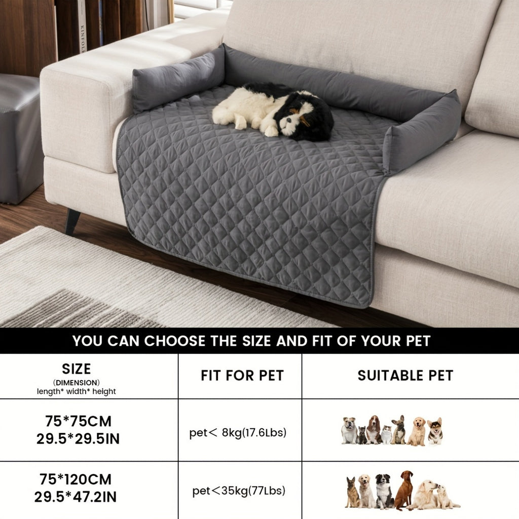 1pc TEXSTEAD Pet Sofa Bed - Scratch & Slip Resistant, Washable Dog & Cat Furniture Cover with Bolster Cushions, Gray & White Checkered Design for Small to Large Dogs, Cozy Home Decor, Dog Bed for Dogs, Cozy Pet Furniture, Che - PAW-SOME PETS