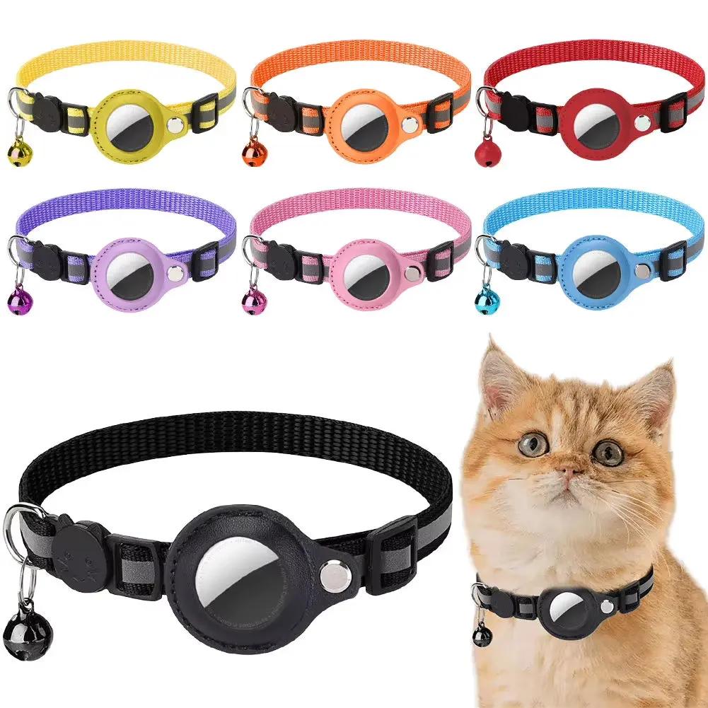 For Apple Airtag Cat Collar Reflective Pet Collar Safety Buckle GPS Tracker Holder Adjustable for Cat Kitten