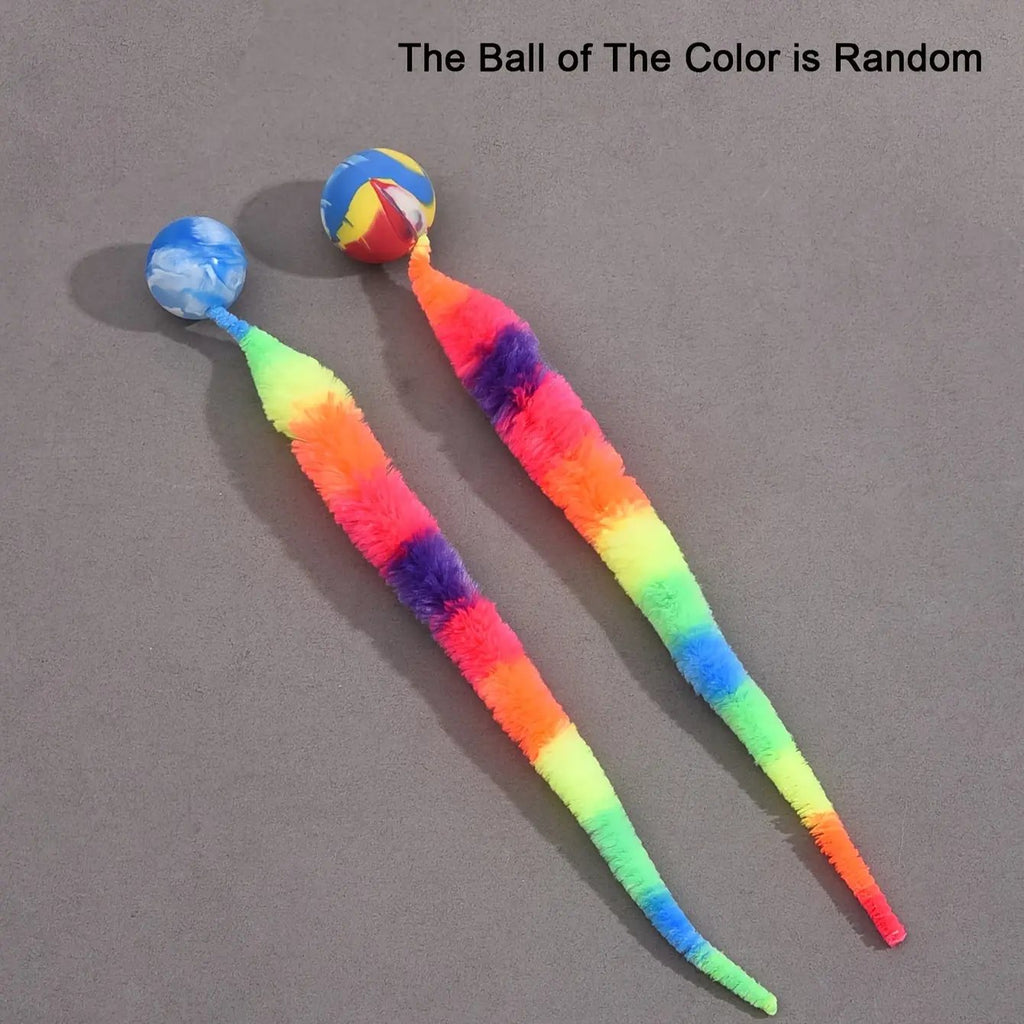 2 Pcs Interactive Cat Teaser Toys - Geometric Polyester Twisty Worms with Attached Balls, Uncharged Pet Play Sticks for Kittens - Colorful Simulation Caterpillar Set Without Batteries PAW-SOME PETS