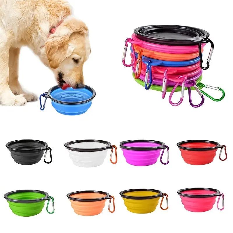 Portable Foldable Pet Bowl with Black Frame, 350ml TPR Dog Food Dish for Outdoors