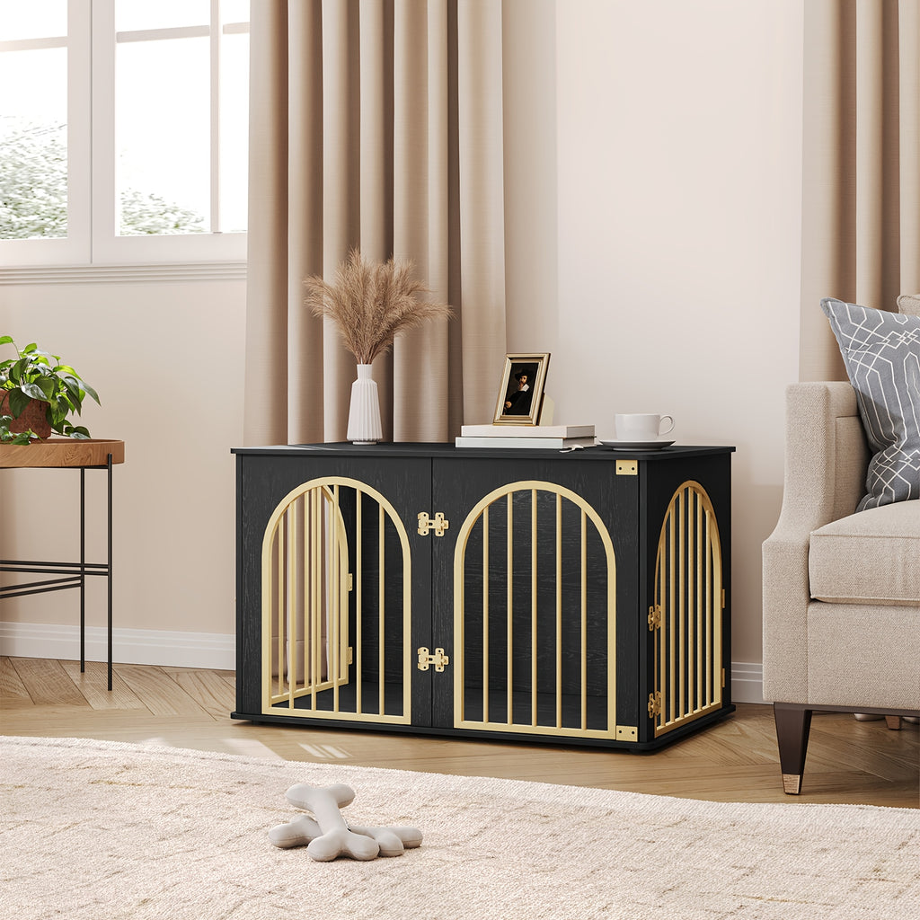 Dog Cage Furniture, 100cm Dog Box, 3 Doors, Arched Door, Modern Indoor Dog Box for Dogs Up to 100kg, Side Table, Dog Cage for Home - PAW-SOME PETS