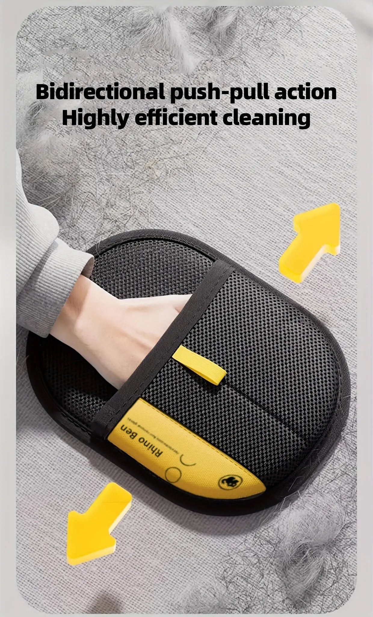 Upgraded Large Pet Static Hair Removal Gloves - Black Polypropylene Cat Grooming Gloves with Yellow Accents, 24.99cm*17.98cm, Efficient Pet Hair and Dander Removal, Essential Tool for Cats and Dogs | Stylish Pet Accessory | D