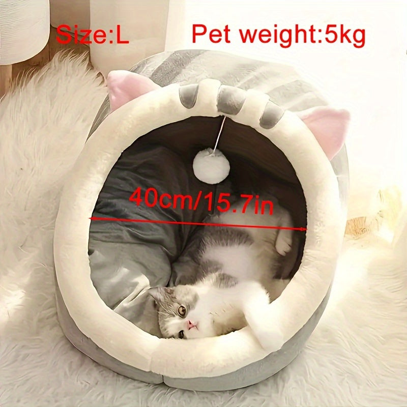 Soft Plush Cat House with Cushion | Classic Style Polyester Fiber Cat Condo | Breathable Pet Bed Basket for Small, Medium and Large Cats | Cozy Cat Cave for All-Season Use - PAW-SOME PETS