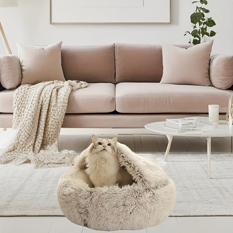 Winter Universal Plush Round Hooded Pet Bed, Warm Dog Bed Bed Suitable for Small s and Dogs, Cozy Fluffy Soft Bed Dog Bed, Warm Donut Pet Mat for s and, Christmas Holiday Gift - PAW-SOME PETS