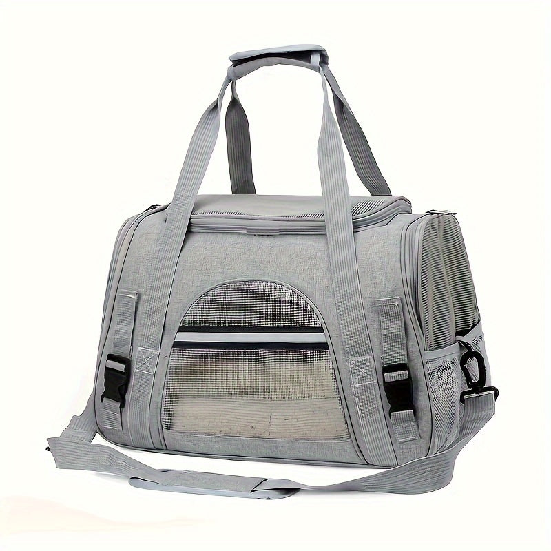 Portable Cat Carrier with Plush Mat - Large Capacity Breathable Travel Bag for Pet Outings, Zipper Closure, Ventilated Mesh & Soft Lining, Secure Straps for Car & Outdoor Use, Cat Travel Carrier, Secure Latching System - PAW-SOME PETS