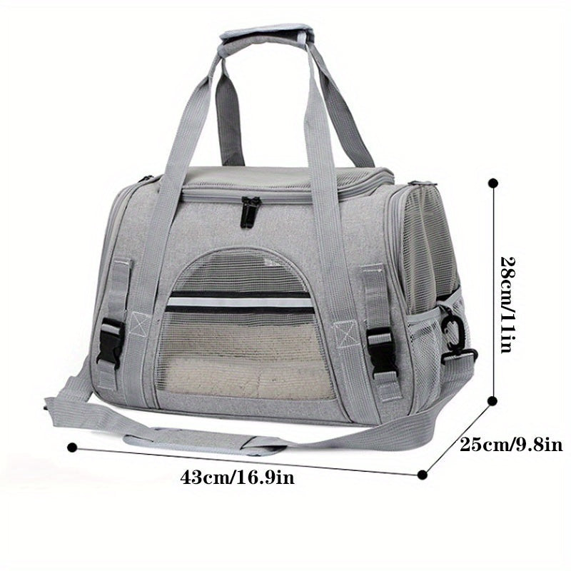 Portable Cat Carrier with Plush Mat - Large Capacity Breathable Travel Bag for Pet Outings, Zipper Closure, Ventilated Mesh & Soft Lining, Secure Straps for Car & Outdoor Use, Cat Travel Carrier, Secure Latching System - PAW-SOME PETS