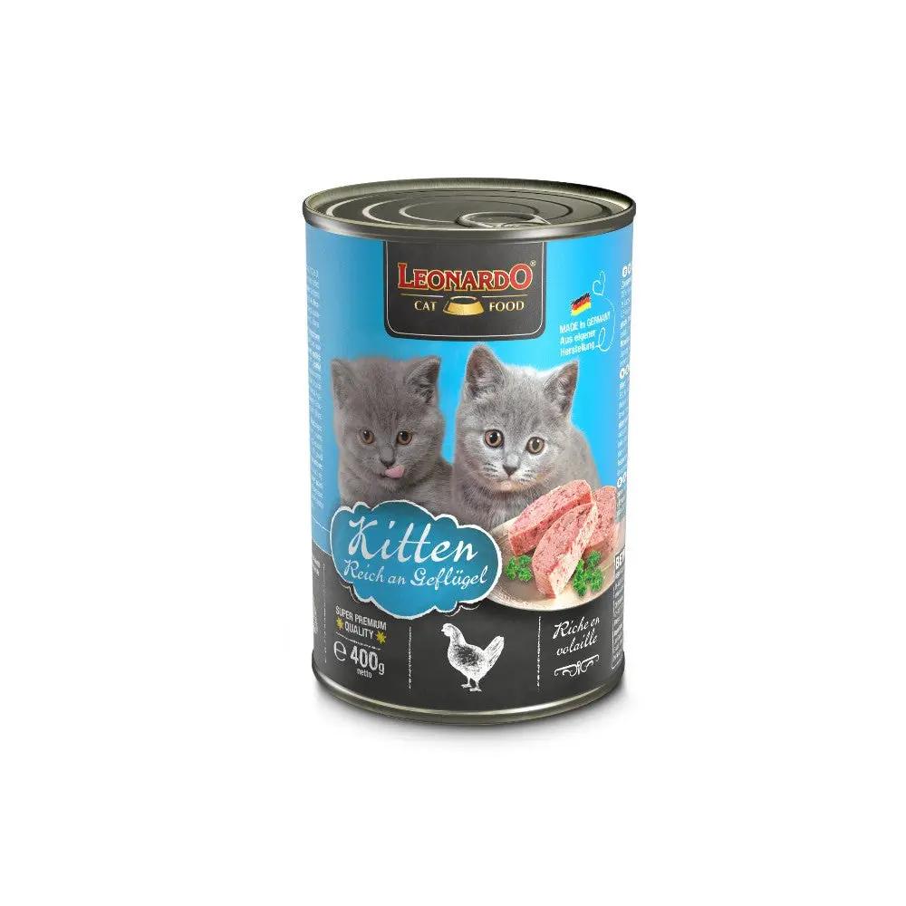 LEONARDO KITTEN - Pack of 6 Cans of Wet Food for Kittens & Puppies with Fresh Meat, Rich in Poultry