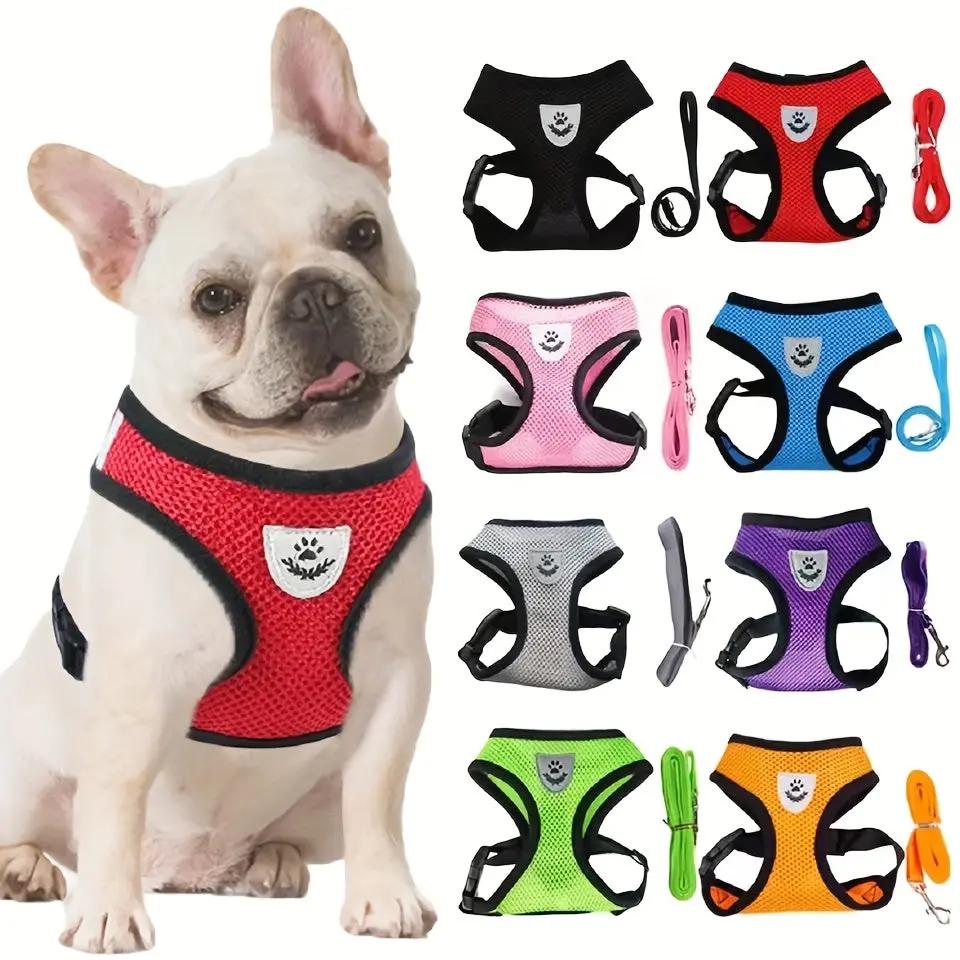 Dog Harnesses Leash, Mesh Cloth Pet Collars, Puppy Breathable Reflective Lead Dog Rope, Adjustable Pet Supplies Christmas Gift