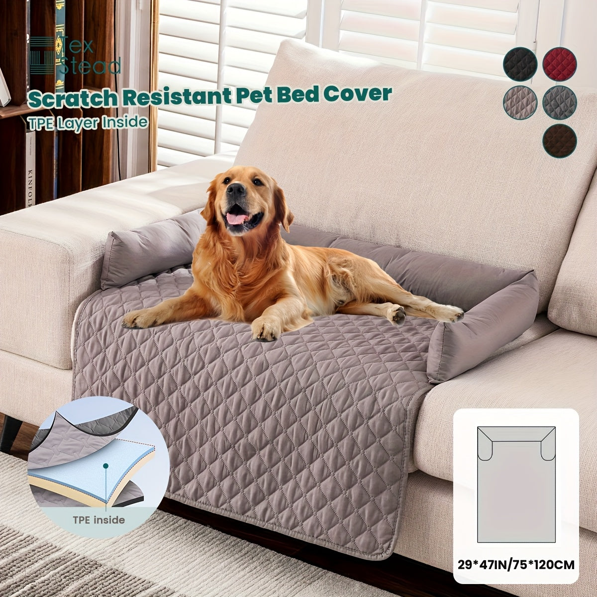 1pc TEXSTEAD Pet Sofa Bed - Scratch & Slip Resistant, Washable Dog & Cat Furniture Cover with Bolster Cushions, Gray & White Checkered Design for Small to Large Dogs, Cozy Home Decor, Dog Bed for Dogs, Cozy Pet Furniture, Che - PAW-SOME PETS
