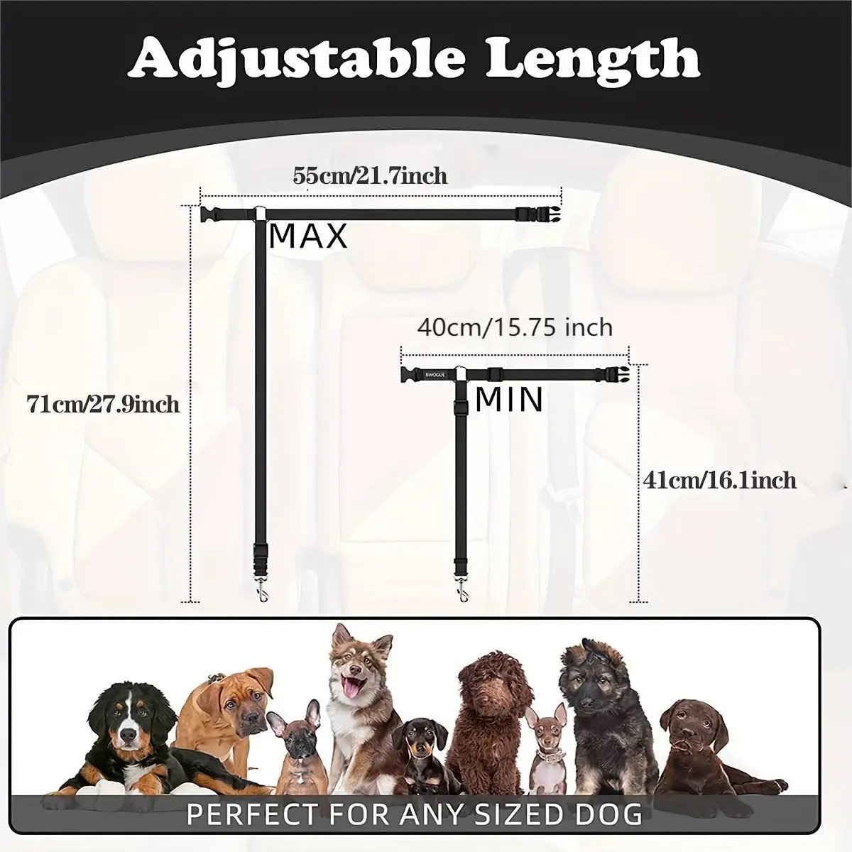 Adjustable Dog Car Seat Belt with Secure Buckle - Heavy-Duty Pet Safety Harness, Quick-Release Buckle, Machine Washable Dog Leash for SUVs, Sedans, Trucks - Vehicle Restraint for Small to Large Dogs - Travel Safety Leash, Dog