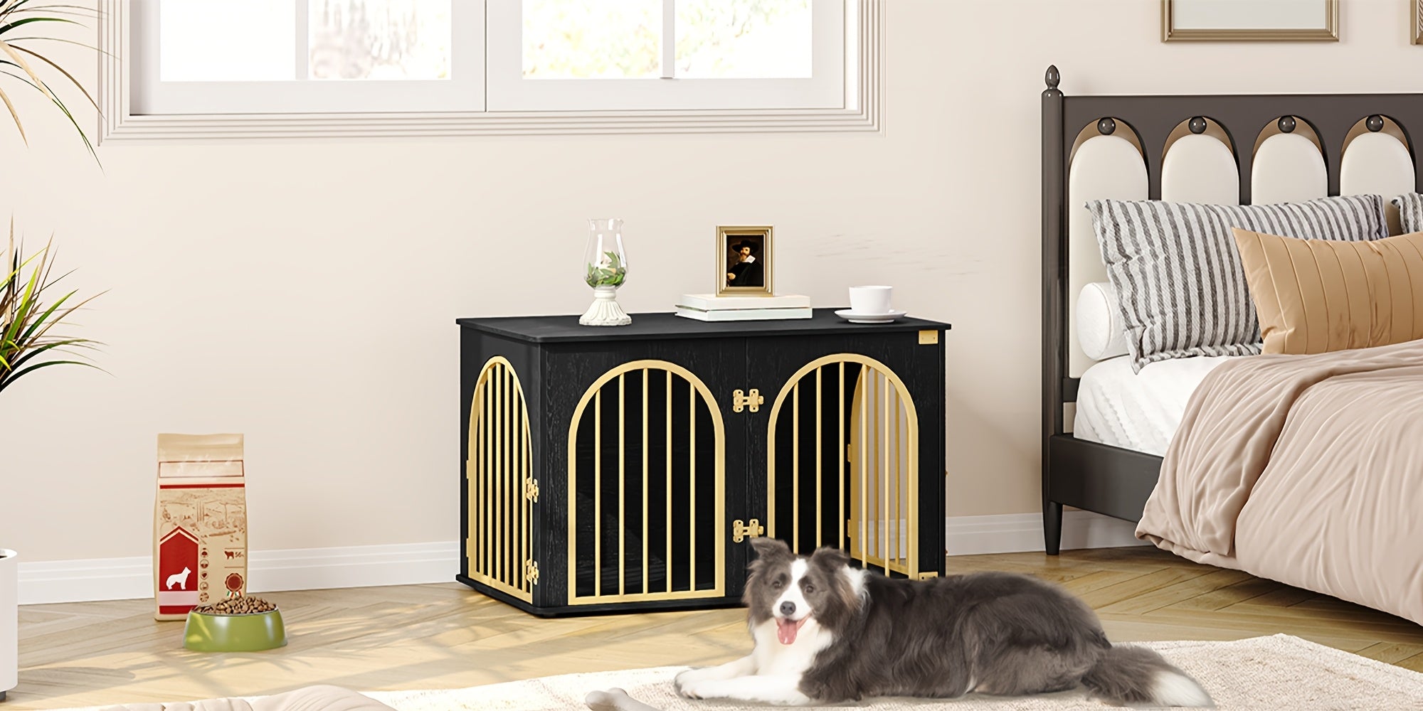 Dog Cage Furniture, 100cm Dog Box, 3 Doors, Arched Door, Modern Indoor Dog Box for Dogs Up to 100kg, Side Table, Dog Cage for Home - PAW-SOME PETS