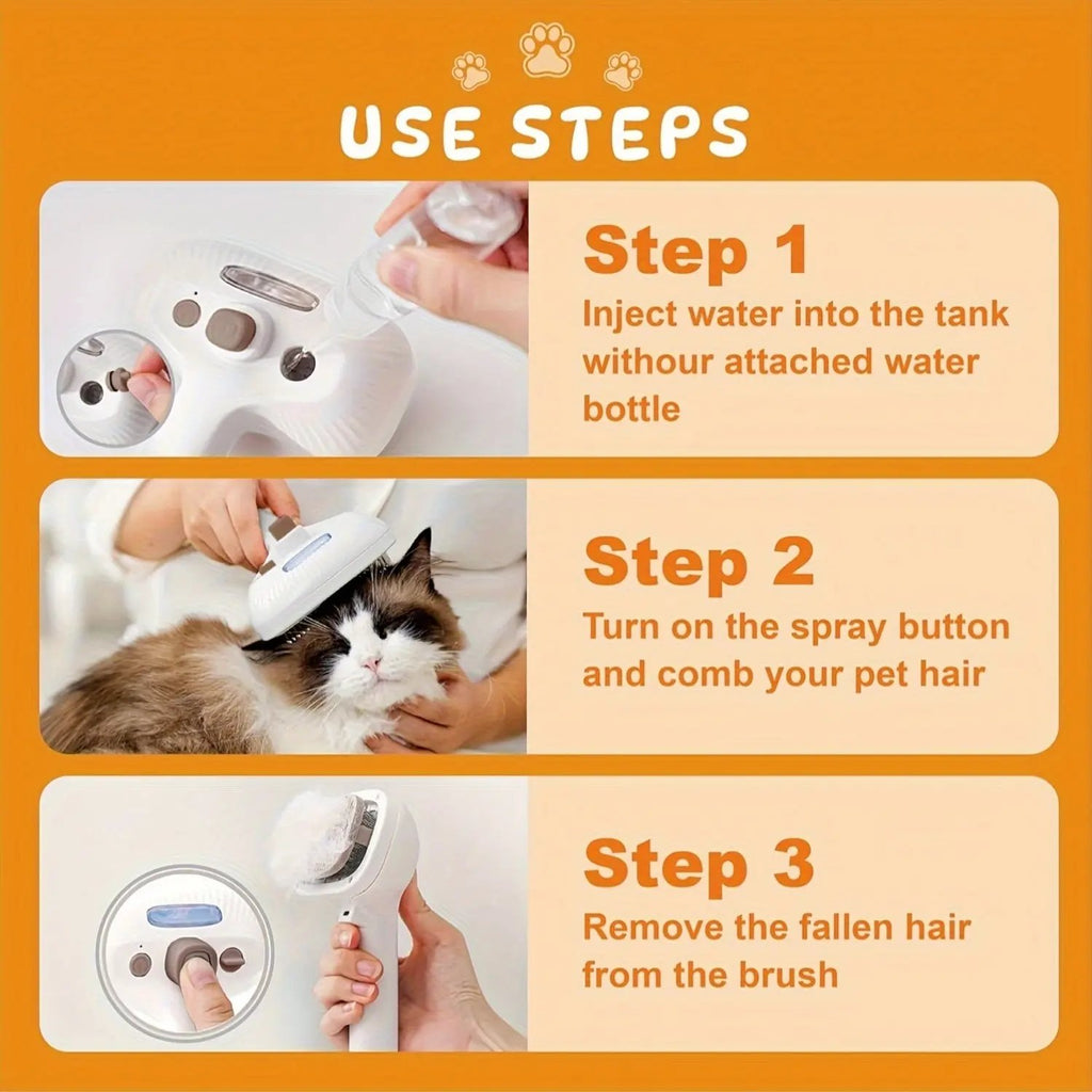 1pc USB Rechargeable Pet Grooming Brush for Cats & Dogs - Stainless Steel Bristles, Ergonomic Handle, Gentle on Sensitive Light, Ideal for Short & Long Hair, Promotes Healthy Coat, Pet Grooming Tool, Sleek Design, Durable Con