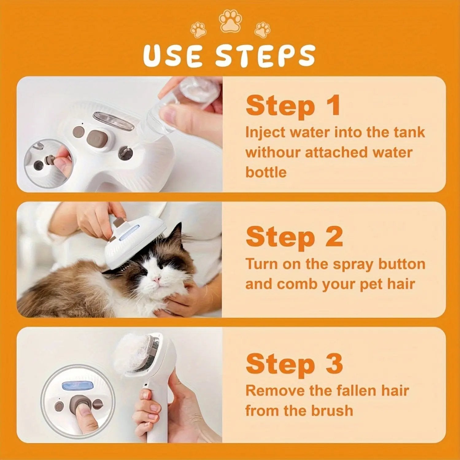 1pc USB Rechargeable Pet Grooming Brush for Cats & Dogs - Stainless Steel Bristles, Ergonomic Handle, Gentle on Sensitive Light, Ideal for Short & Long Hair, Promotes Healthy Coat, Pet Grooming Tool, Sleek Design, Durable Con