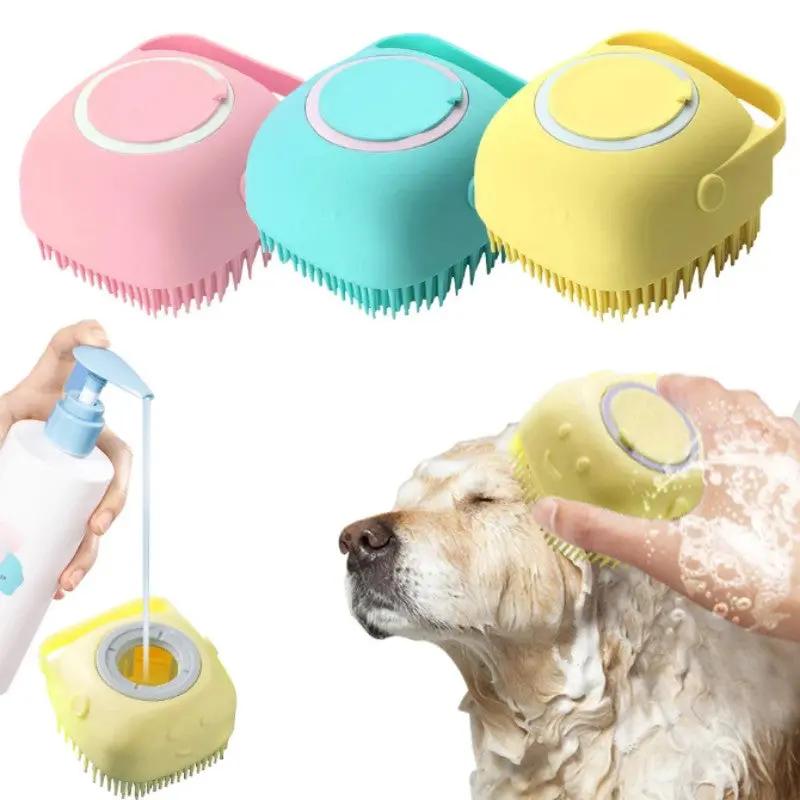 Soft Dog Shampoo Massager Bath Brush with Detachable Head & Soft Bristles - Gentle Pet Grooming Shower Brush for Sensitive Light Beige, Easy-Clean Design, Multi-Color Options (Pink, Blue, Yellow, Green, Turquoise) - Bath Time PAW-SOME PETS