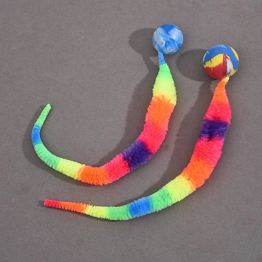 2 Pcs Interactive Cat Teaser Toys - Geometric Polyester Twisty Worms with Attached Balls, Uncharged Pet Play Sticks for Kittens - Colorful Simulation Caterpillar Set Without Batteries PAW-SOME PETS