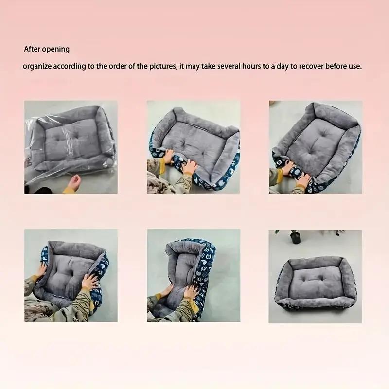 Ultra-Soft Pet Bed - Blue Paw Print Design, Durable Indoor Sofa Cushion, Easy-Clean Material, Comfortable and Cozy for Cats and Dogs, Available in 4 Sizes, Pet Bed for Dogs, Playful Design, Polypropylene Fiber Filling, Rectan