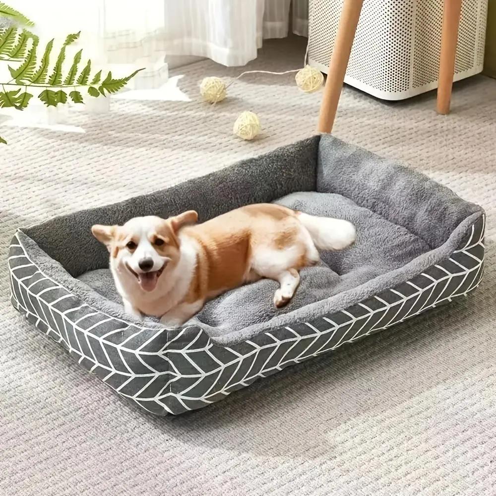 4 Sizes Available Upgraded Thickened Ultra-Soft Comfortable Plush Dog Bed Winter Warm Pet Sofa Portable Dog Bed Washable Thickened Plush Pad Suitable for Large, Medium, Small Dogs and Cats Plaid Stripe Christmas Pet Gift 1pc,