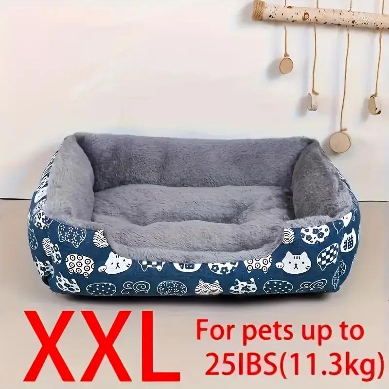 Ultra-Soft Pet Bed - Blue Paw Print Design, Durable Indoor Sofa Cushion, Easy-Clean Material, Comfortable and Cozy for Cats and Dogs, Available in 4 Sizes, Pet Bed for Dogs, Playful Design, Polypropylene Fiber Filling, Rectan