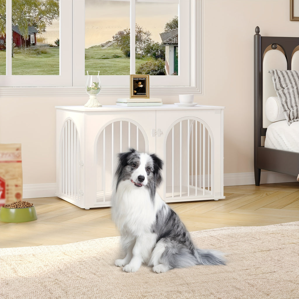 Dog Cage Furniture, 100cm Dog Box, 3 Doors, Arched Door, Modern Indoor Dog Box for Dogs Up to 100kg, Side Table, Dog Cage for Home - PAW-SOME PETS