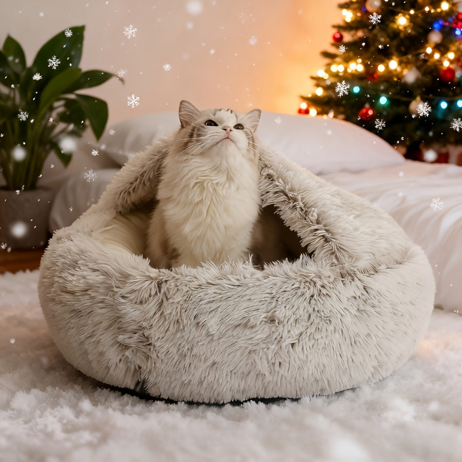 Winter Universal Plush Round Hooded Pet Bed, Warm Dog Bed Bed Suitable for Small s and Dogs, Cozy Fluffy Soft Bed Dog Bed, Warm Donut Pet Mat for s and, Christmas Holiday Gift - PAW-SOME PETS